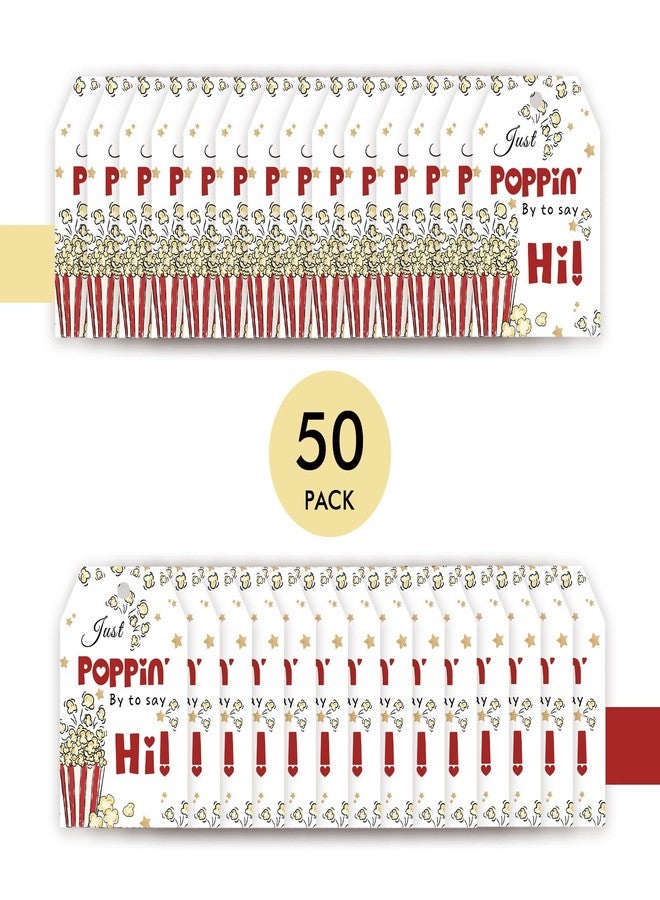 FORSHEEP 50pcs Just Popping by to Say Hi Tags, Popcorn Gift Tag with String for Birthday Party, Popping by Thank You Paper Tags for Gender Reveal Party Favors - Image 3